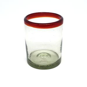  / vasos chicos con borde rojo rub, 10 oz, Vidrio Reciclado, Libre de Plomo y Toxinas